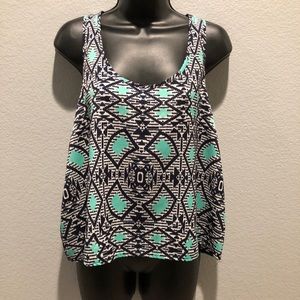 SOLD! One Clothing Black and Teal Patterned Tank.